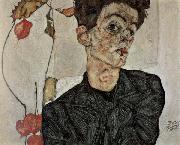 Egon Schiele Self-Portrait with Chinese Lantern Fruit oil painting